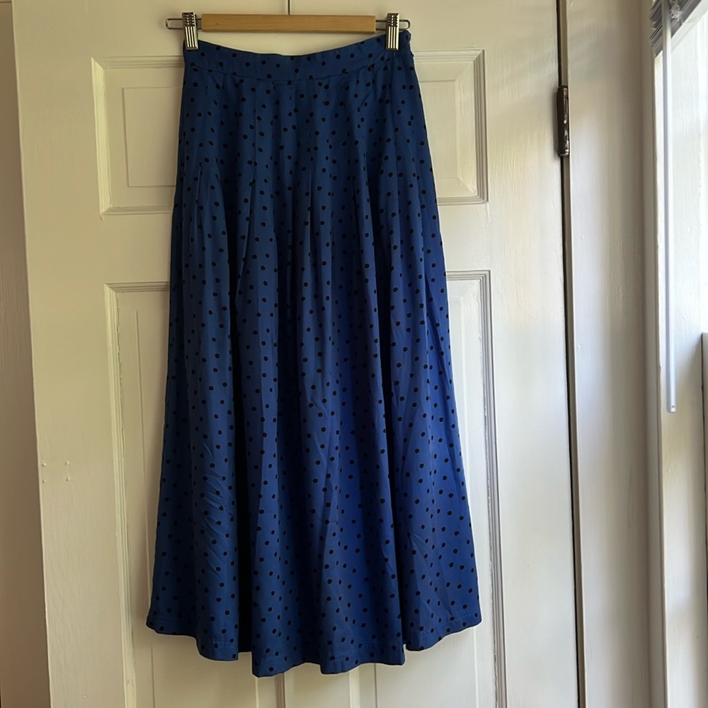 Vintage Blue and Black Polka Dot Esprit Midi Skirt (Size 0/00)